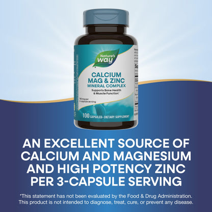 Nature's Way Calcium Magnesium Zinc Mineral Complex – Bone Health, Muscle Function & Immune Support | 2 Pack