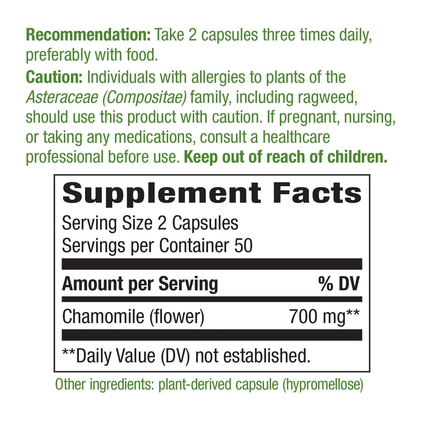 Nature's Way Chamomile Flower 700 mg | Calming Herbal Supplement | Non-GMO, Gluten Free | 100 Vegan Capsules