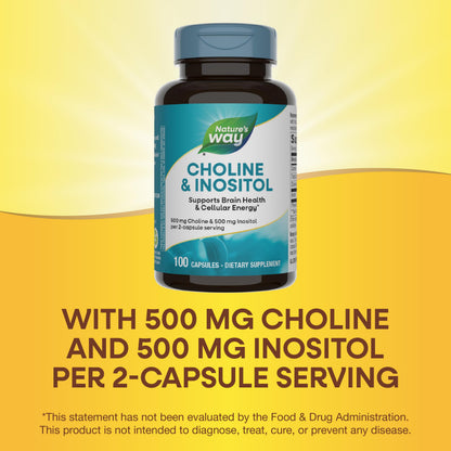 Nature's Way Choline & Inositol — 500 mg/500 mg per 2-Capsule Serving, Brain Health & Cellular Energy, 100 Capsules (Gluten Free)