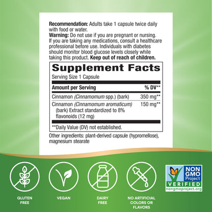 Nature's Way Cinnamon Premium Extract 8% Flavonoids - 60 Vcaps (Pack of 2)
