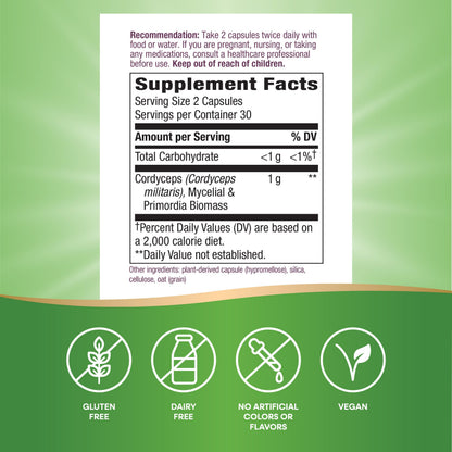 Nature's Way Cordyceps Premium Herbal 1,000 mg – Vitality & Endurance (Gluten Free)