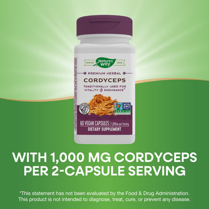 Nature's Way Cordyceps Premium Herbal 1,000 mg – Vitality & Endurance (Gluten Free)