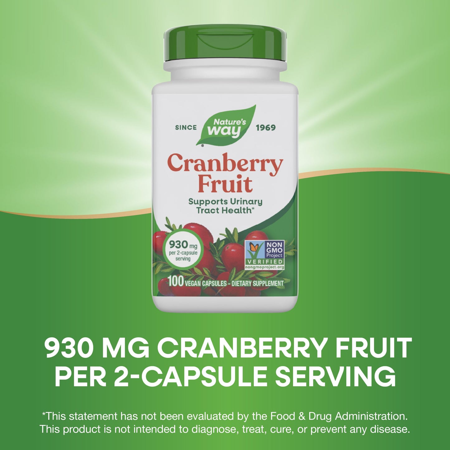 Nature's Way Cranberry Fruit Cranberry Supplements - Supports Urinary Tract Health - 930 mg per 2-Capsule Serving