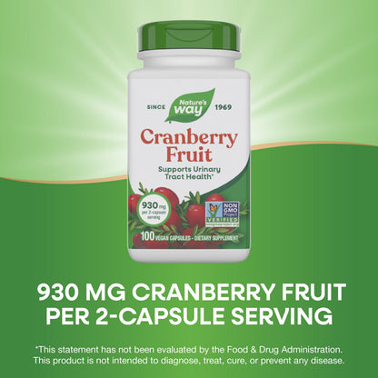 Nature's Way Cranberry Fruit Cranberry Supplements - Supports Urinary Tract Health - 930 mg per 2-Capsule Serving