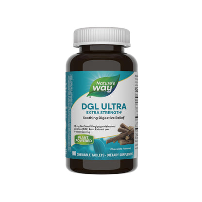 Nature's Way DGL Ultra Extra Strength with GutGard – Chocolate Flavored, Vegan & Gluten Free, 90 Chewable Tablets