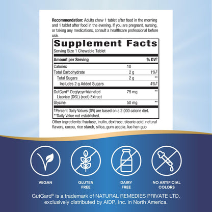 Nature's Way DGL Ultra Extra Strength with GutGard – Chocolate Flavored, Vegan & Gluten Free, 90 Chewable Tablets