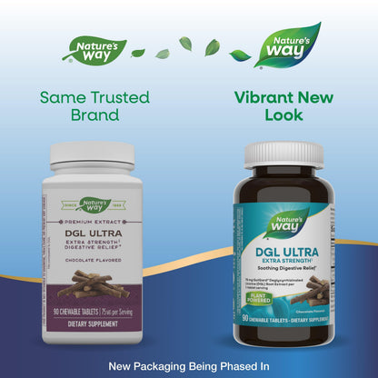 Nature's Way DGL Ultra Extra Strength with GutGard – Chocolate Flavored, Vegan & Gluten Free, 90 Chewable Tablets