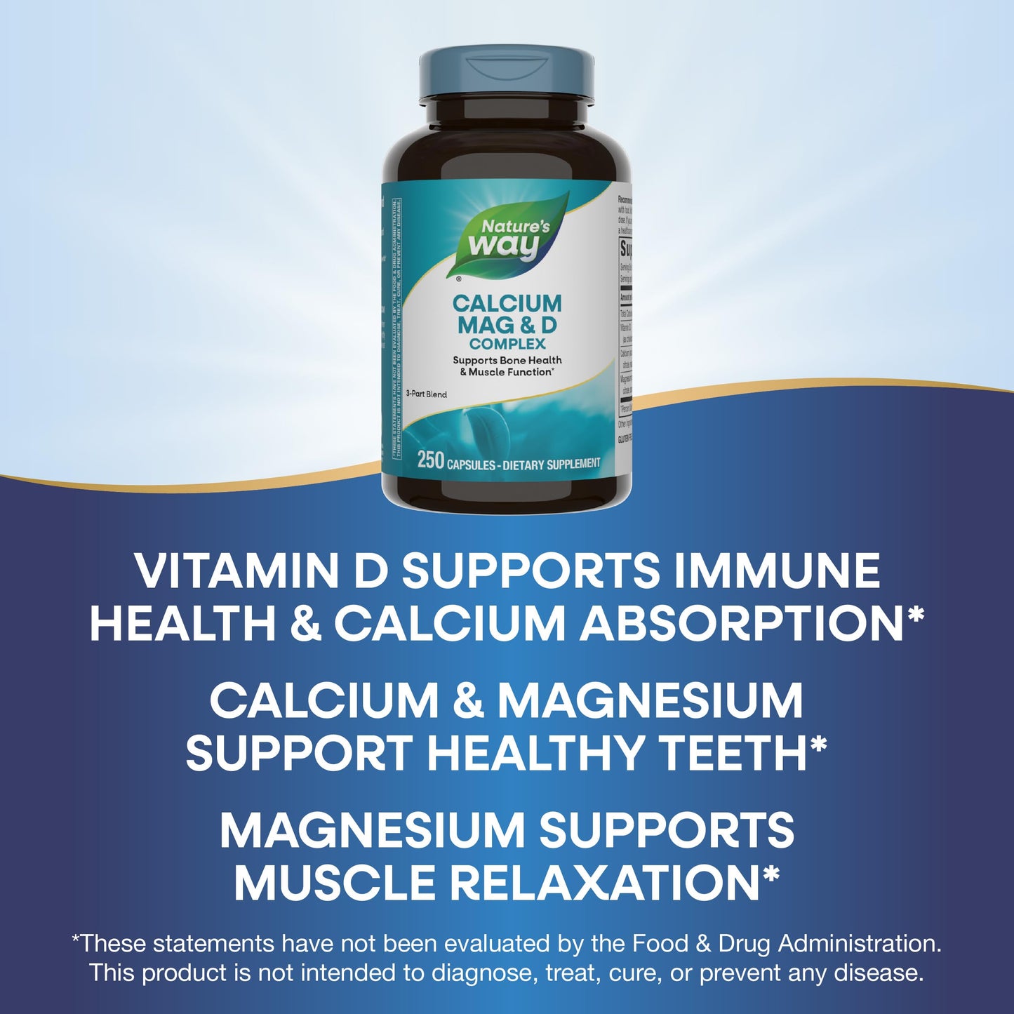 Nature's Way Calcium Magnesium &amp; Vitamin D3 Complex – Healthy Bones &amp; Teeth, Gluten Free, 250 Capsules