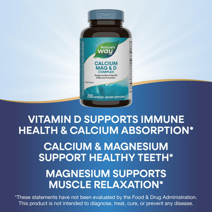 Nature's Way Calcium Magnesium &amp; Vitamin D3 Complex – Healthy Bones &amp; Teeth, Gluten Free, 250 Capsules