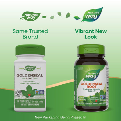 Nature's Way Goldenseal Root, Traditional Digestive Support*, Contains Berberine, Non-GMO Project Verified, Vegan, 100 Capsules (Packaging May Vary)