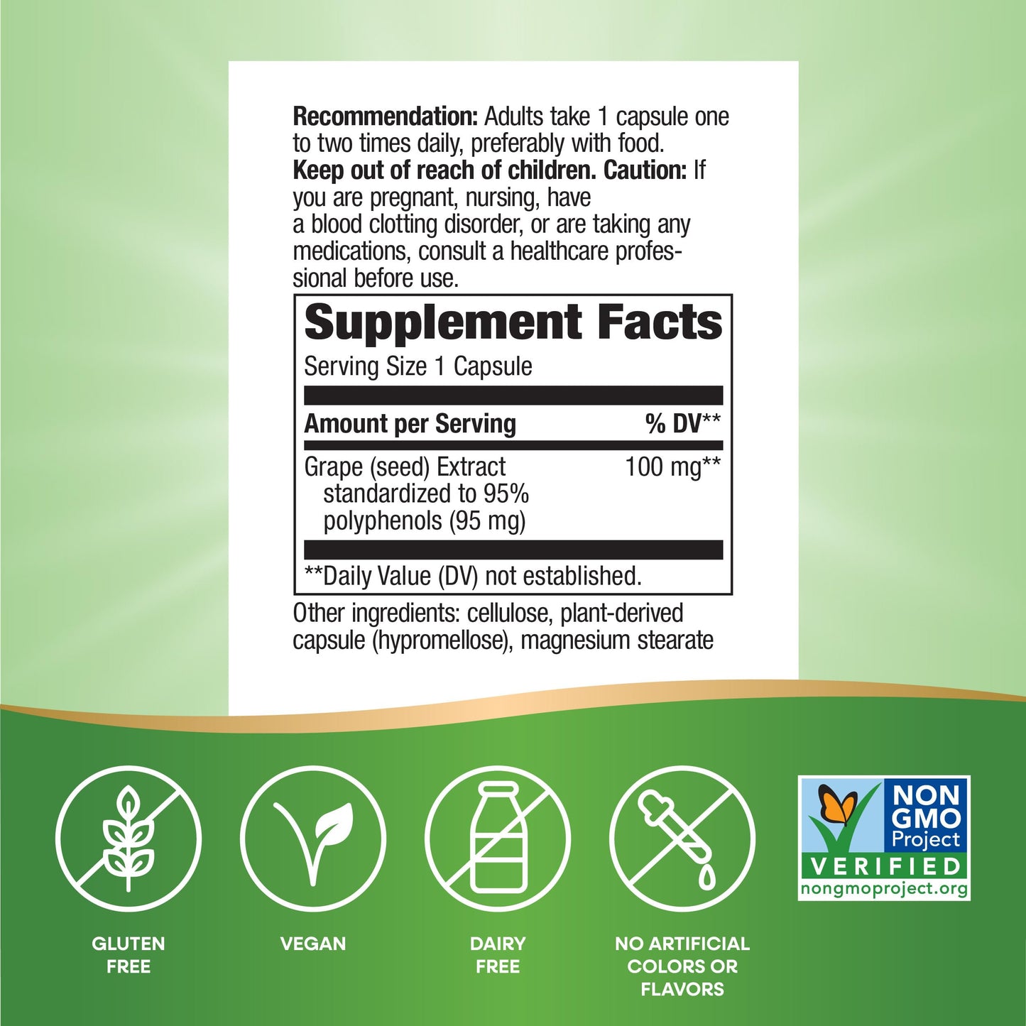 Nature's Way Grape Seed Standardized Extract – Supports Healthy Skin and Veins, Antioxidant Support, Non-GMO, Vegan, 30 Capsules