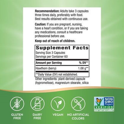 Nature's Way Hawthorn Berries - Heart Health Support, 180 Vegan Capsules (2 Pack) Packaging May Vary