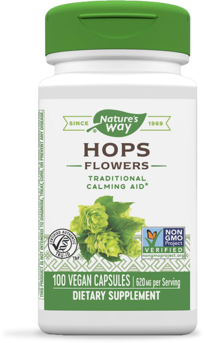 Nature's Way Hops Flowers – Calming Herbal Supplement, 620 mg/2-Capsule Serving, 100 Capsules, Vegan & Gluten Free
