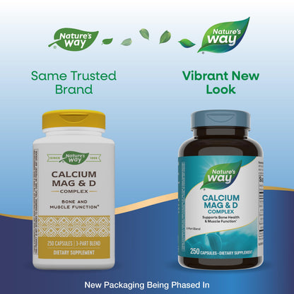 Nature's Way Calcium Magnesium &amp; Vitamin D3 Complex – Healthy Bones &amp; Teeth, Gluten Free, 250 Capsules