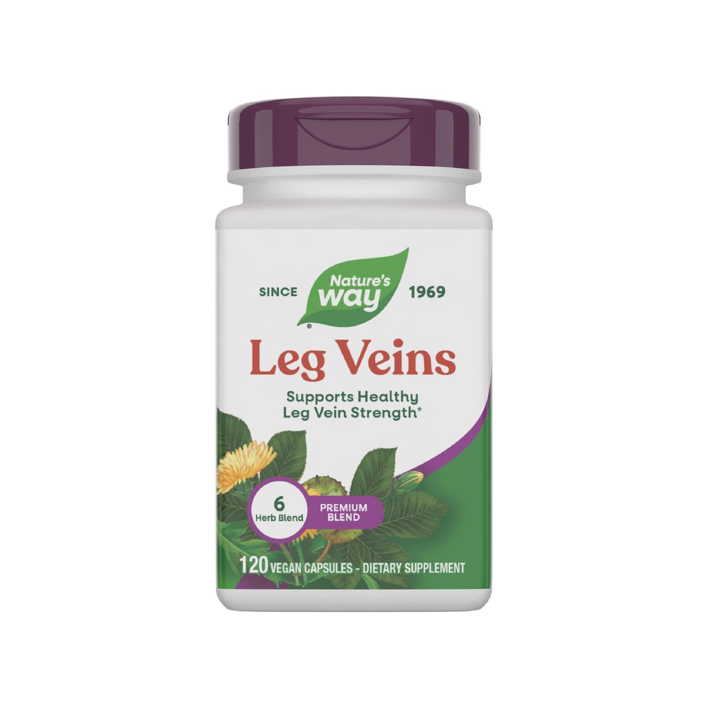 Nature's Way Leg Veins - 6-Herb Blend with Horse Chestnut & Dandelion, Gluten Free, 120 Vegan Capsules