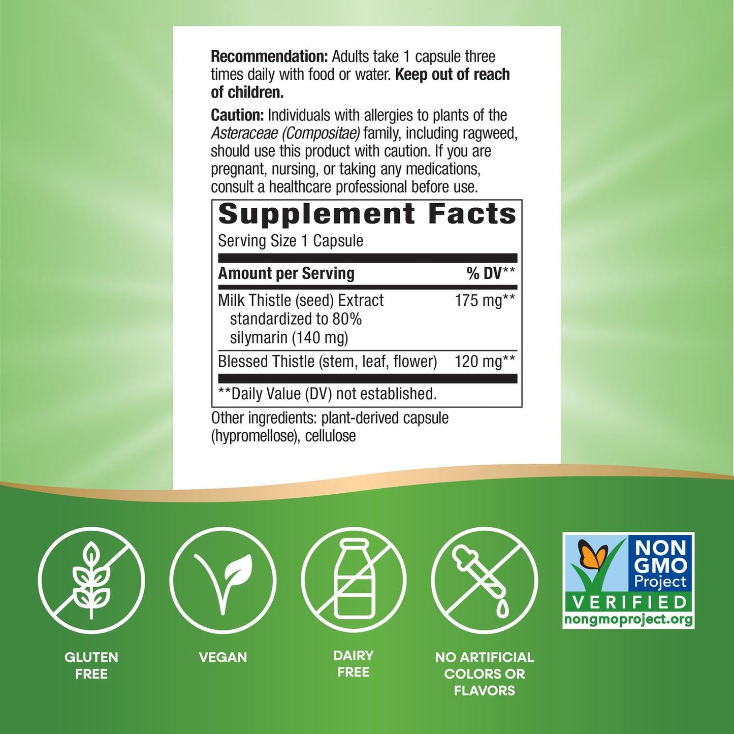 Nature's Way Milk Thistle - 175 mg Seed Extract (80% Silymarin) - 120 Vegan Capsules