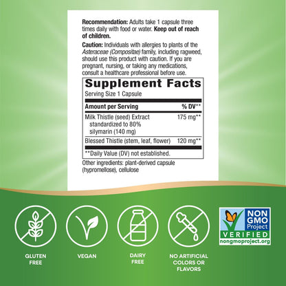 Nature's Way Milk Thistle - 175 mg Seed Extract (80% Silymarin) - 120 Vegan Capsules