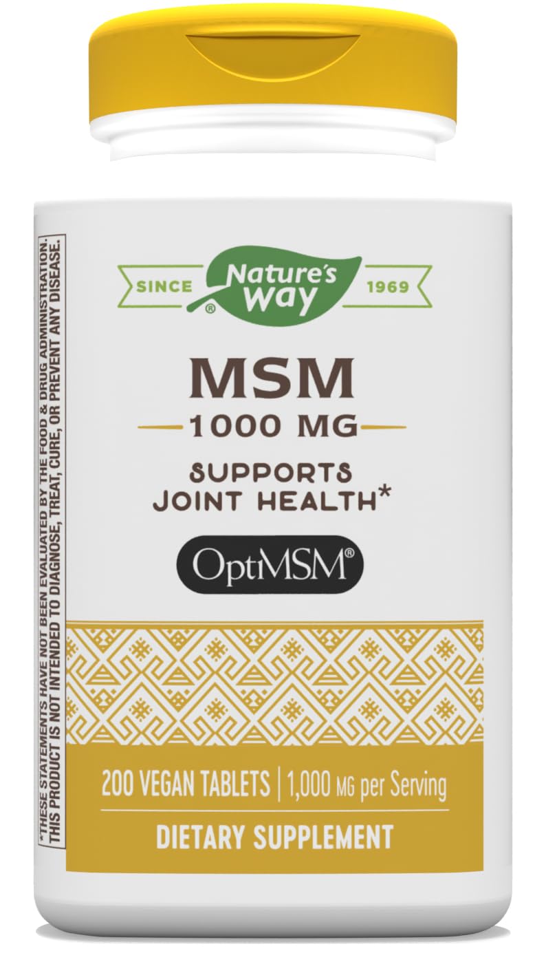 Nature's Way MSM 1000 mg – Joint Health Supplement with OptiMSM | Gluten-Free & Vegan – 200 Tablets