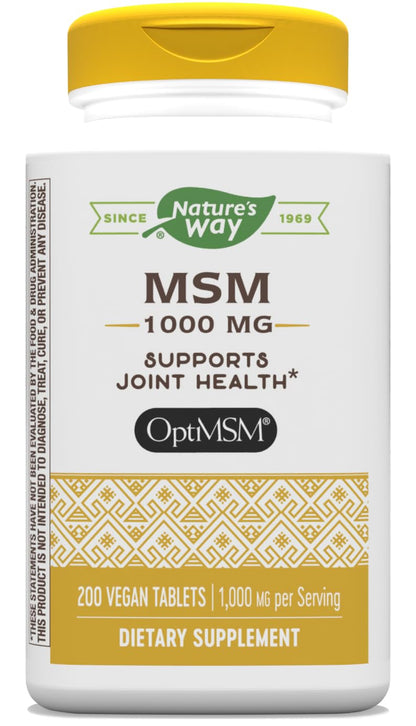 Nature's Way MSM 1000 mg – Joint Health Supplement with OptiMSM | Gluten-Free & Vegan – 200 Tablets