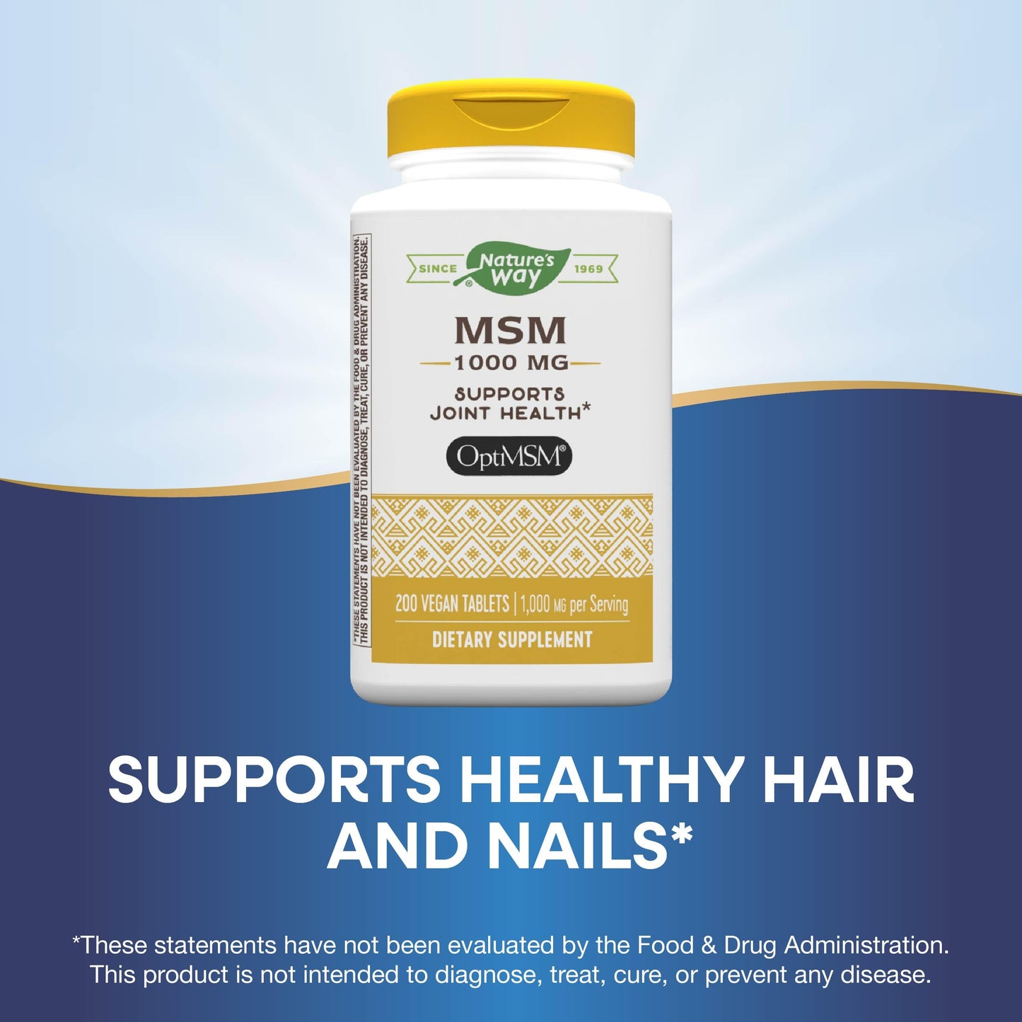 Nature's Way MSM 1000 mg – Joint Health Supplement with OptiMSM | Gluten-Free & Vegan – 200 Tablets
