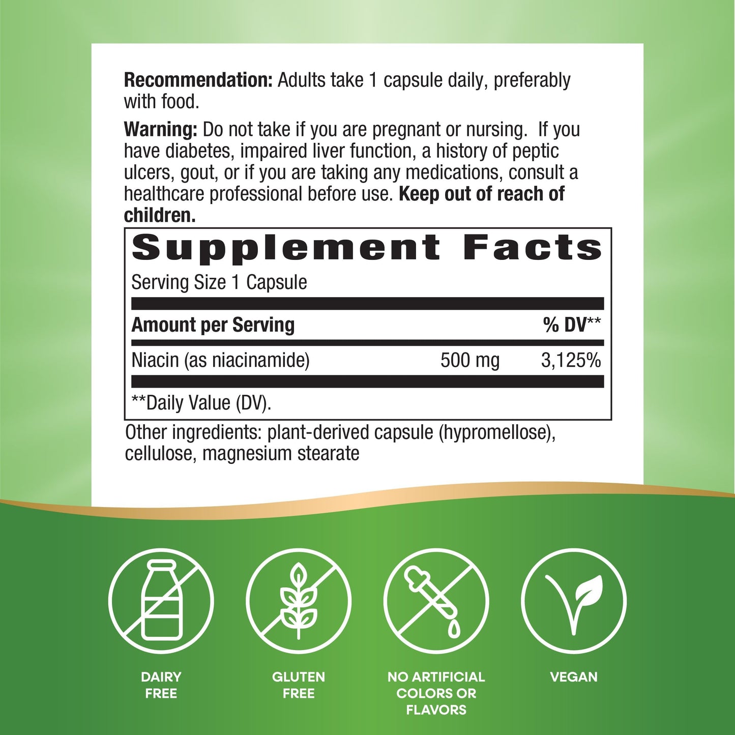 Nature's Way Niacinamide - Non-Flushing Vitamin B3 500 mg, 100 Capsules