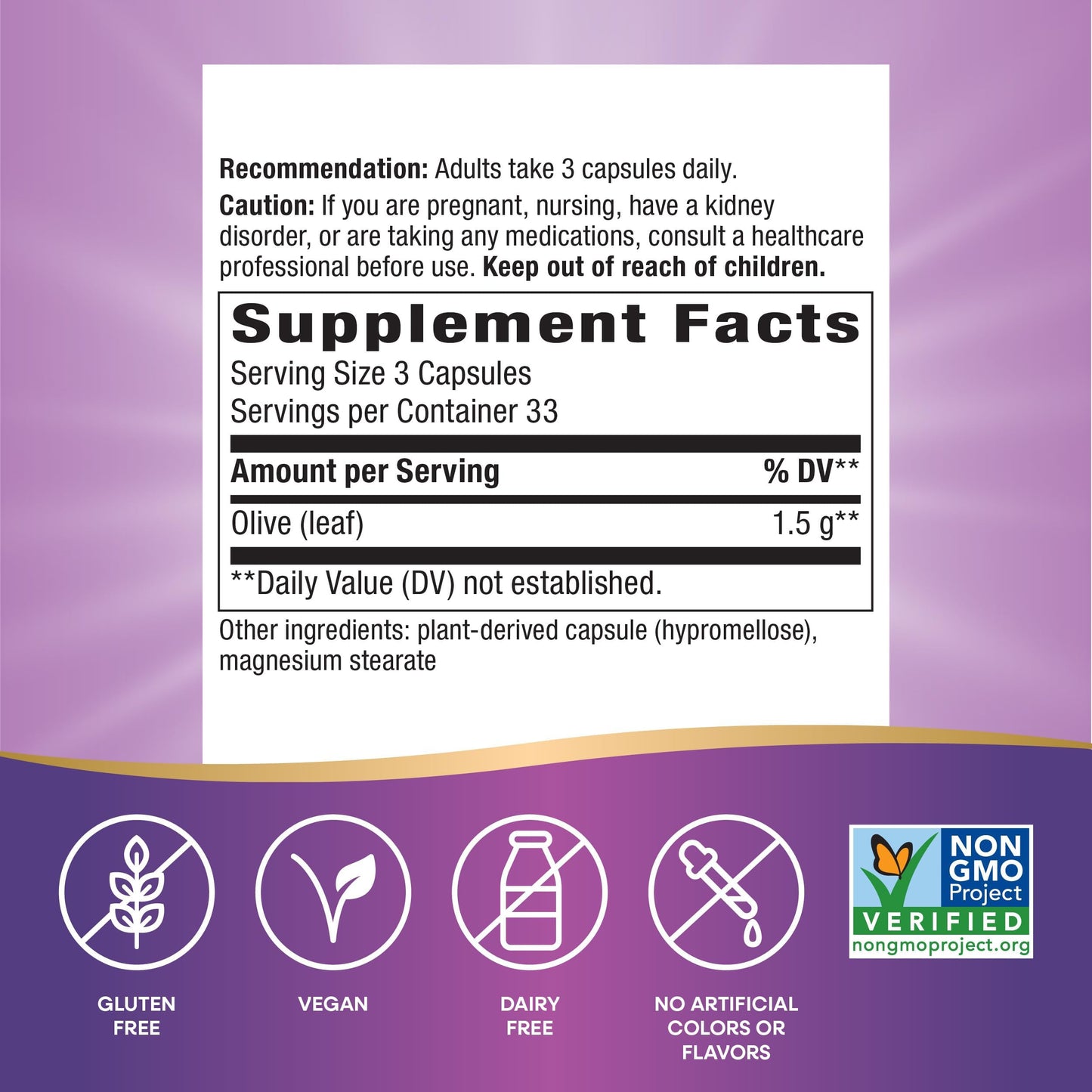 Nature's Way Olive Leaf 1,500 mg per 3-Capsule Serving – Antioxidant Support | Vegan, Non-GMO, Gluten Free