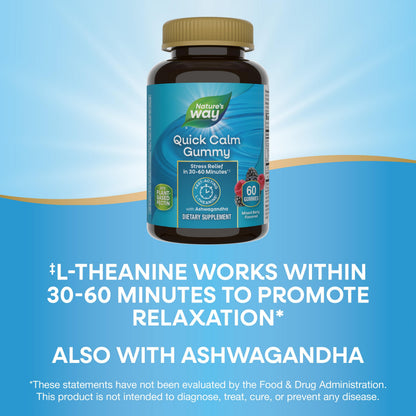 Nature’s Way Quick Calm Gummies – L-Theanine & Ashwagandha, 60 Veggie Gummies