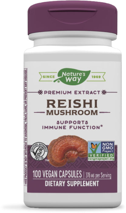 Nature's Way Reishi Mushroom - Immune Support, Adaptogenic, Non-GMO Project Verified, 100 Capsules