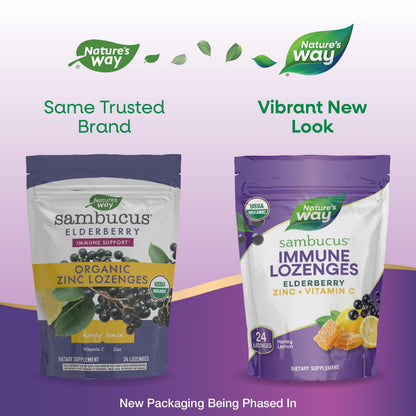 Nature's Way Sambucus Immune Lozenges – Organic Elderberry, Zinc & Vitamin C (Honey Lemon)