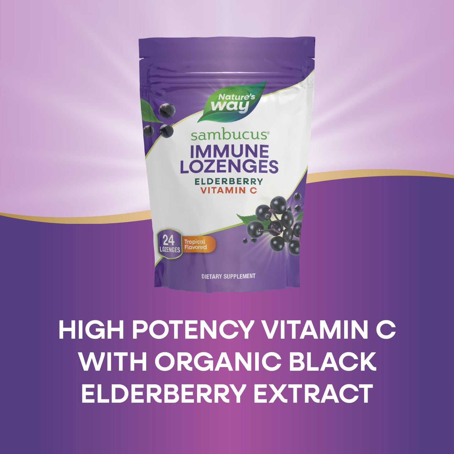 Nature's Way Sambucus Immune Lozenges - High Potency Vitamin C & Elderberry, 24 Tropical Flavored Lozenges (Packaging May Vary)