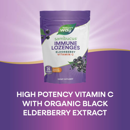 Nature's Way Sambucus Immune Lozenges - High Potency Vitamin C & Elderberry, 24 Tropical Flavored Lozenges (Packaging May Vary)