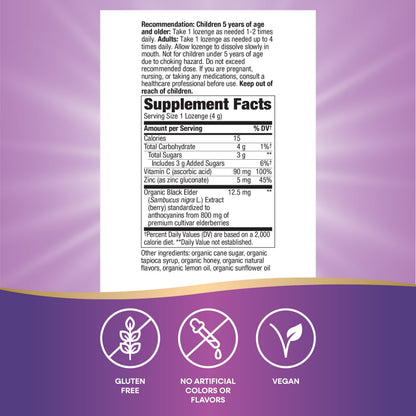 Nature's Way Sambucus Immune Lozenges – Organic Elderberry, Zinc & Vitamin C (Honey Lemon)