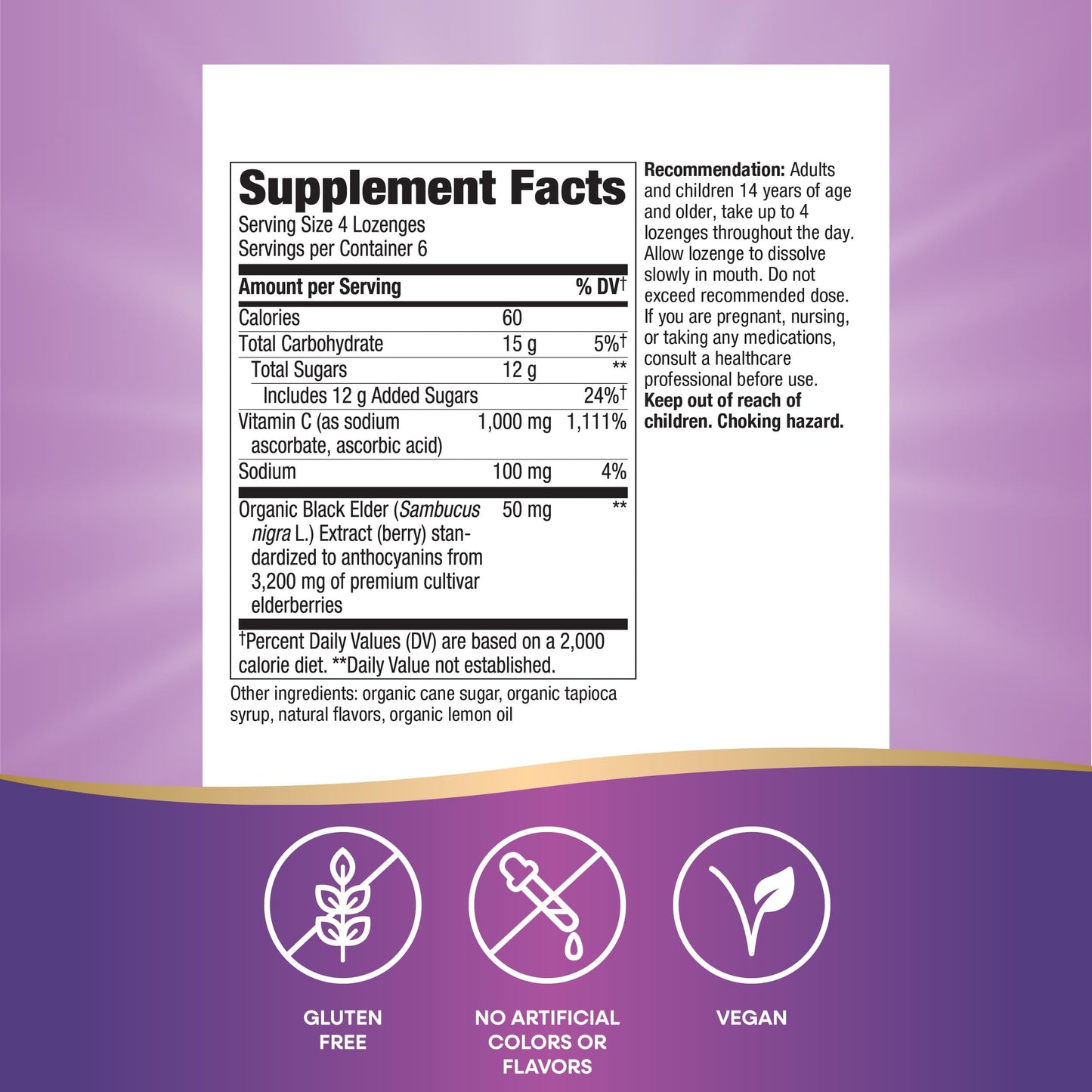 Nature’s Way Sambucus Immune Lozenges – High Potency Vitamin C + Elderberry