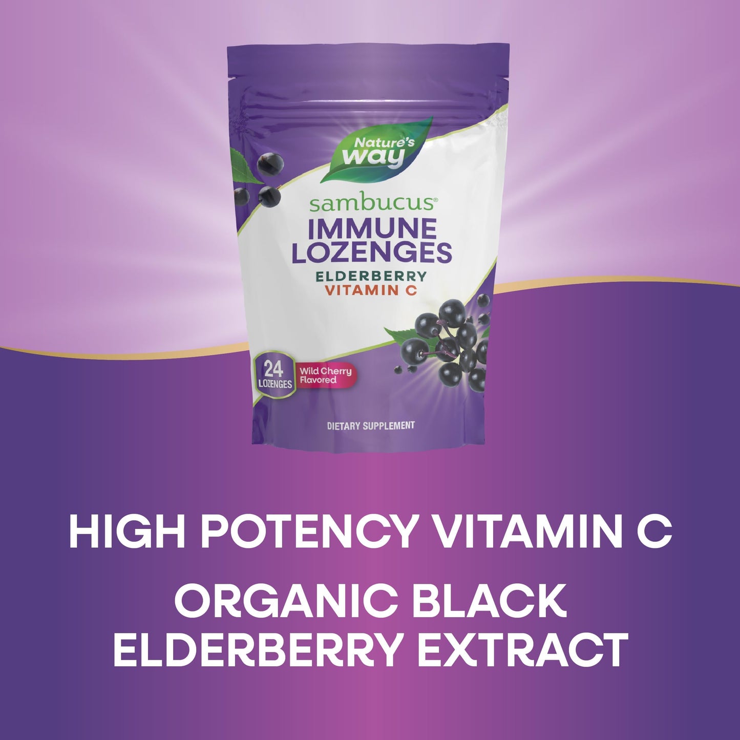 Nature’s Way Sambucus Immune Lozenges – High Potency Vitamin C + Elderberry