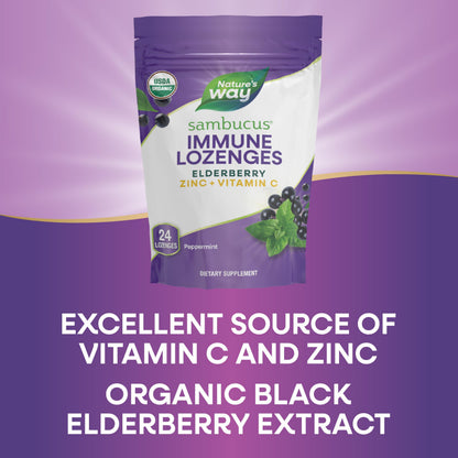 Nature’s Way Sambucus Zinc Lozenges with Elderberry, Vitamin C, Peppermint – 24 Lozenges