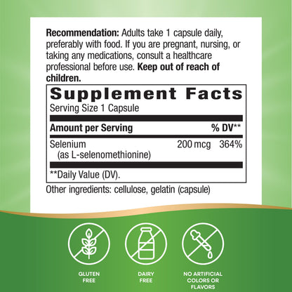 Nature's Way Selenium – 200 mcg per Capsule (L-selenomethionine), Gluten Free, 100 Capsules