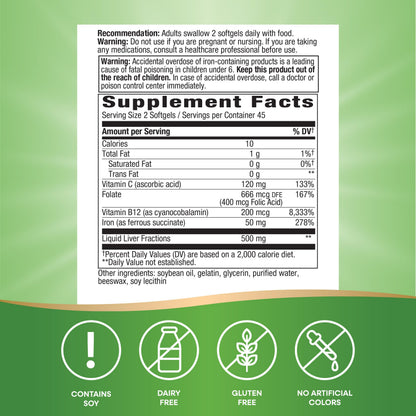 Nature's Way Ultimate Iron - Supports Healthy Red Blood Cells & Cellular Energy | 50 mg per 2-Softgel Serving | Gluten-Free | 90 Softgels