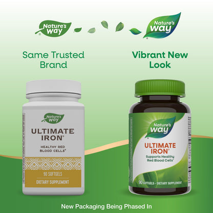 Nature's Way Ultimate Iron - Supports Healthy Red Blood Cells & Cellular Energy | 50 mg per 2-Softgel Serving | Gluten-Free | 90 Softgels