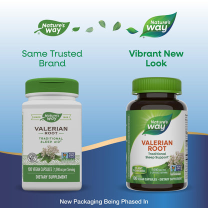 Nature's Way Valerian Root – Traditional Sleep Support*, 100 Capsules, Non-GMO, Gluten Free, Vegan – 2 Pack (Packaging May Vary)
