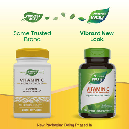 Nature's Way Vitamin C with Bioflavonoids – Immune Support, 1,000 mg/2 caps, 100 ct