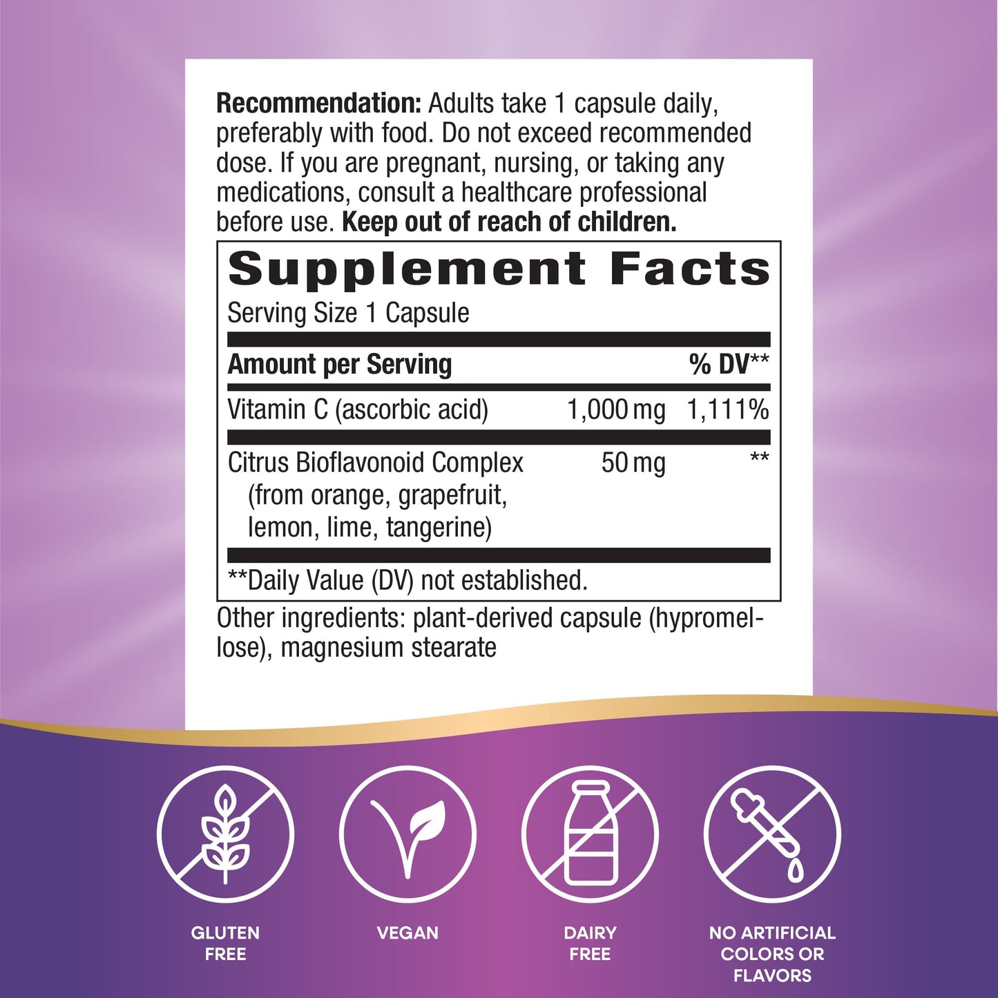 Nature's Way Extra Strength Vitamin C with Bioflavonoids 1000 mg – Immune Support & Collagen Health, 100 Vegan Capsules