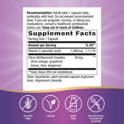 Nature's Way Extra Strength Vitamin C with Bioflavonoids 1000 mg – Immune Support & Collagen Health, 100 Vegan Capsules
