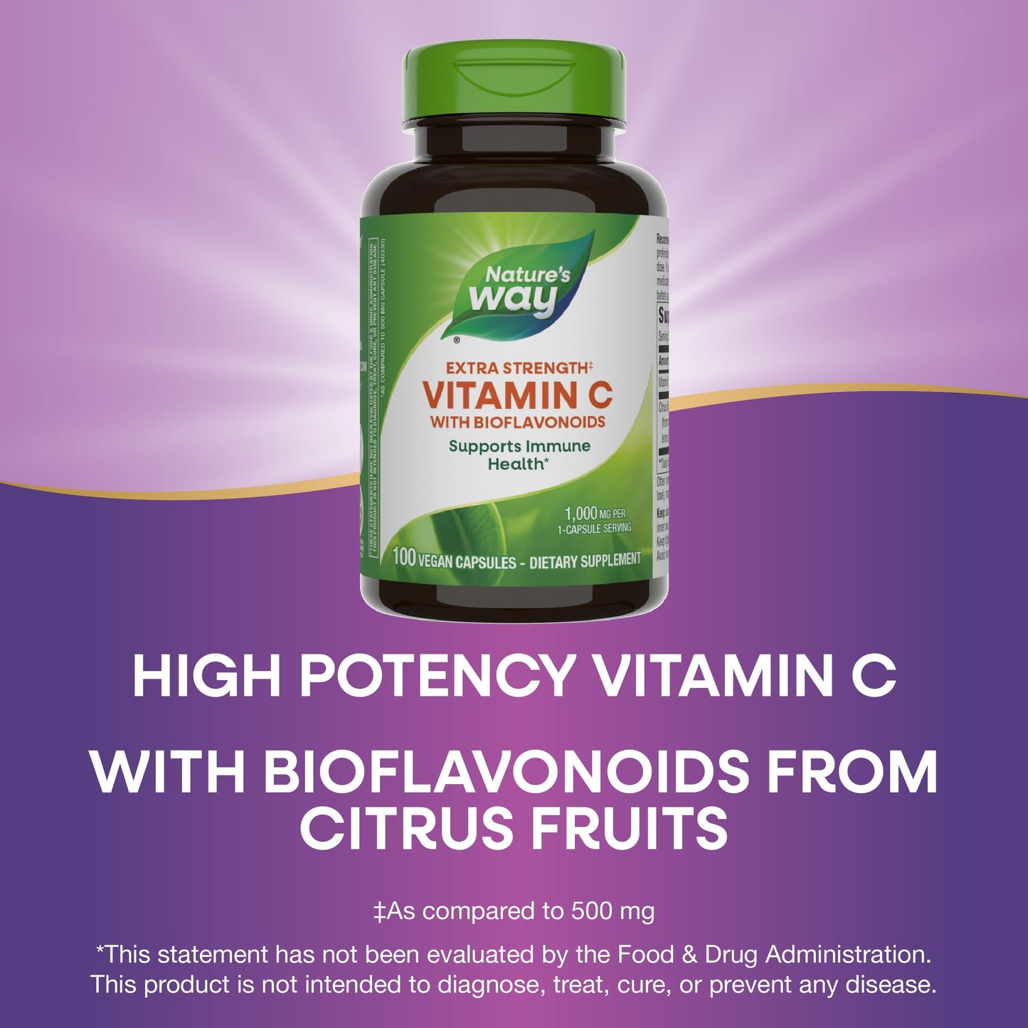 Nature's Way Extra Strength Vitamin C with Bioflavonoids 1000 mg – Immune Support & Collagen Health, 100 Vegan Capsules