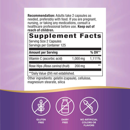 Nature's Way Vitamin C with Rose Hips – 1000 mg per 2-Capsule Serving, Immune Support & Skin Health (500 Capsules) BritishVita | Premium UK Vitamins & Wellness Supplements