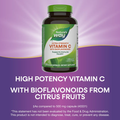 Nature's Way Extra Strength Vitamin C with Bioflavonoids - 1g Vitamin C per Capsule, 250 Vegan Capsules