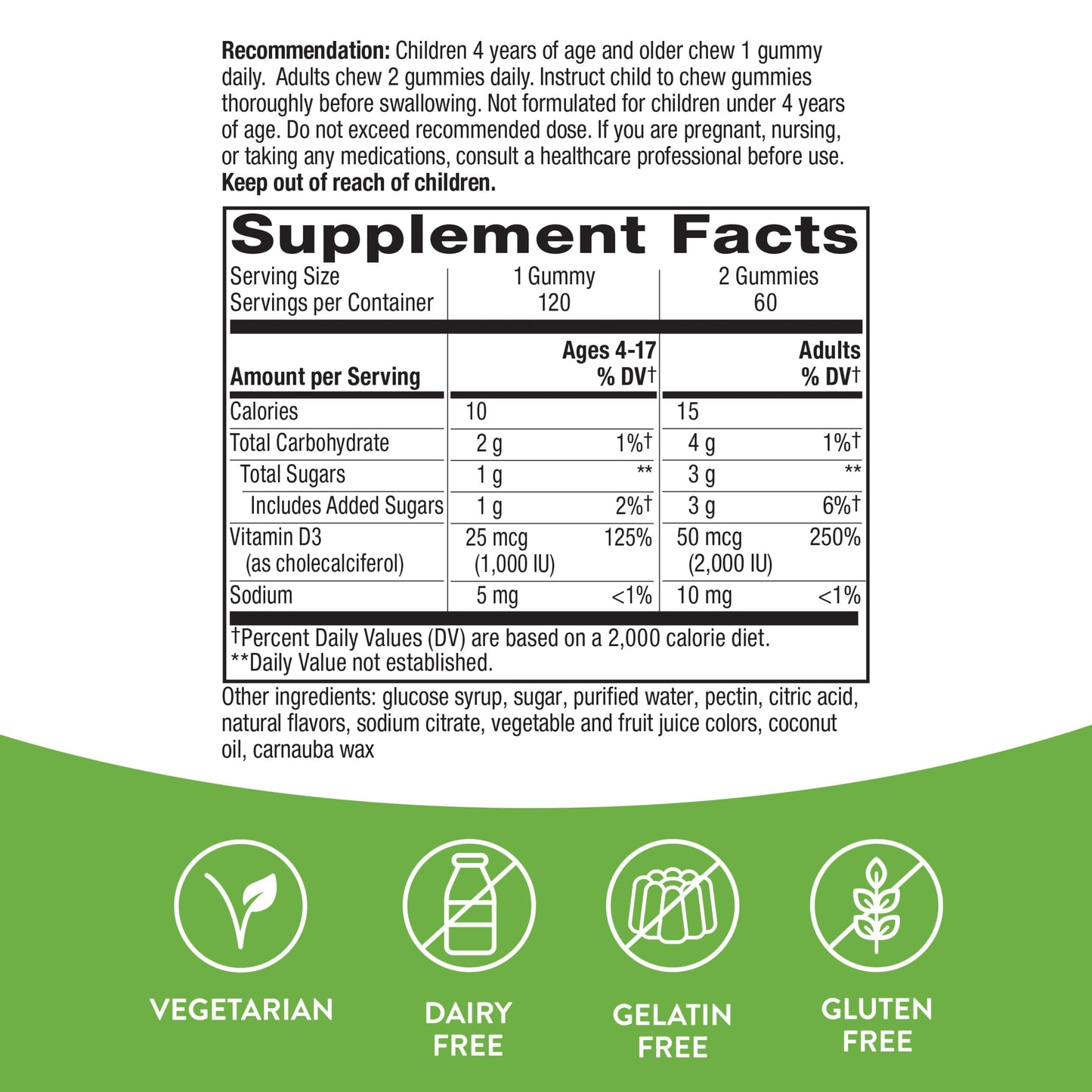 Nature's Way Vitamin D3 Gummies 2000 IU – Immune & Bone Support, 120 Count