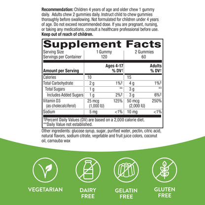 Nature's Way Vitamin D3 Gummies 2000 IU – Immune & Bone Support, 120 Count