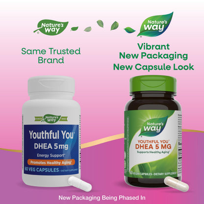 Nature's Way Youthful You DHEA 5 mg - Supports Healthy Aging & Hormone Production | 60 Vegan Capsules