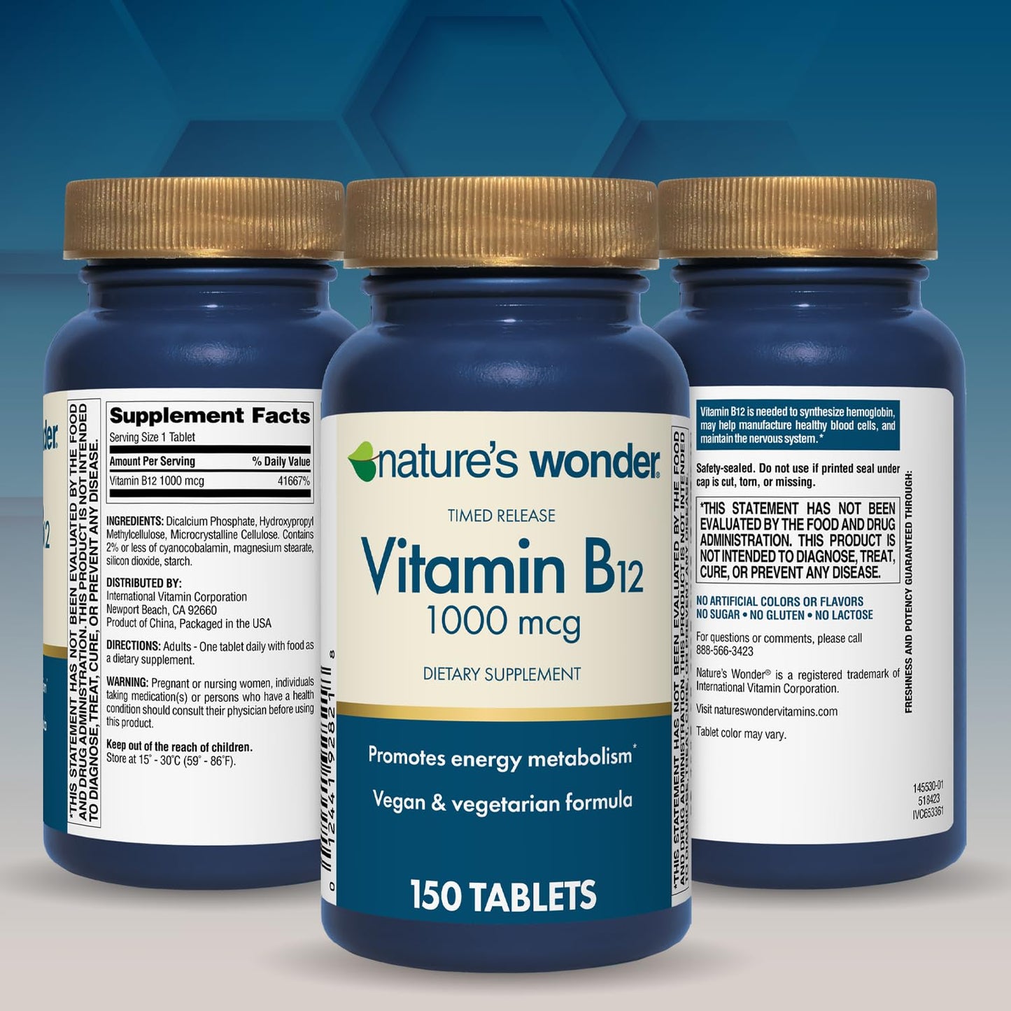Nature's Wonder Vitamin B12 1000 mcg Timed-Release Tablets – Energy Metabolism, Brain & Nervous System Health, 150 Day Supply (Pack of 2)