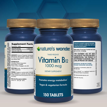 Nature's Wonder Vitamin B12 1000 mcg Timed-Release Tablets – Energy Metabolism, Brain & Nervous System Health, 150 Day Supply (Pack of 2)